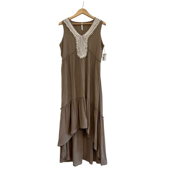 NWT NY Collection Womens Crochet Trim Casual Maxi Dress Large Fairy Casual Boho - Picture 2 of 16